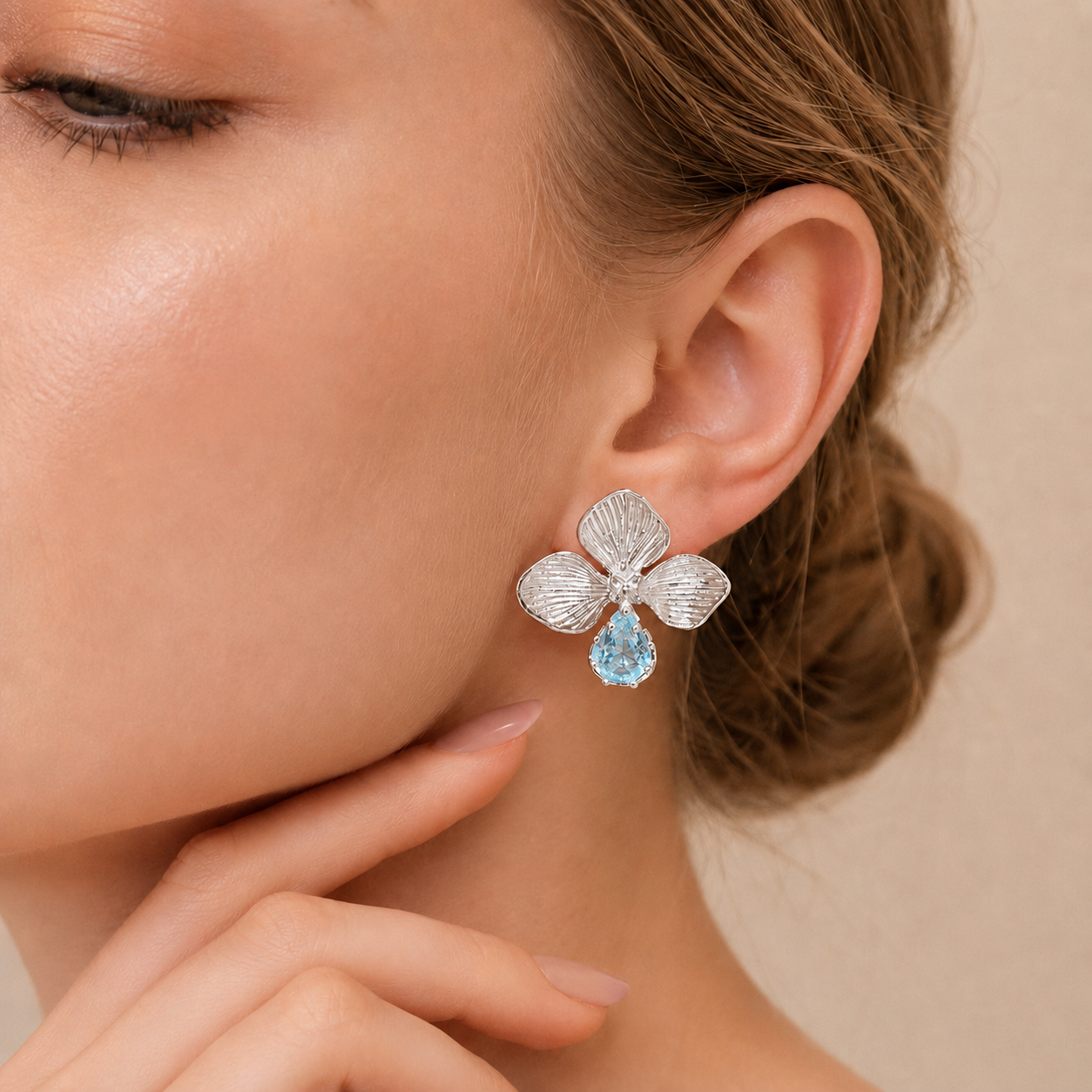 Floral Teardrop Stud Earrings