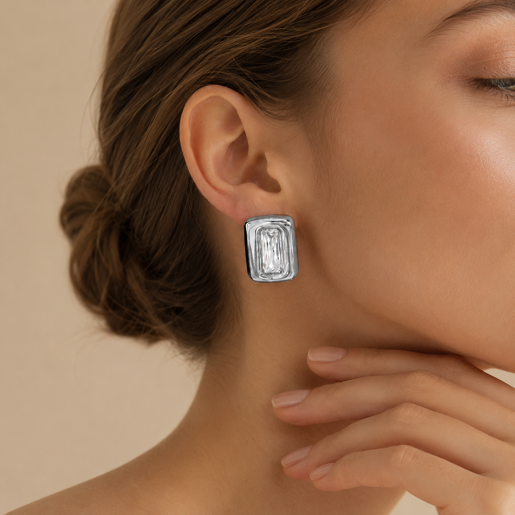Rectangular Gem Statement Earrings