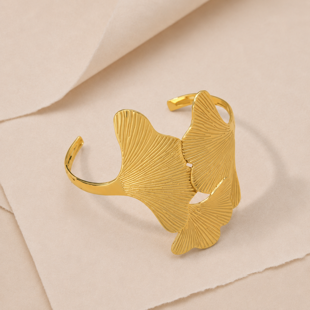 Ginkgo Leaf Open Cuff Bracelet Set