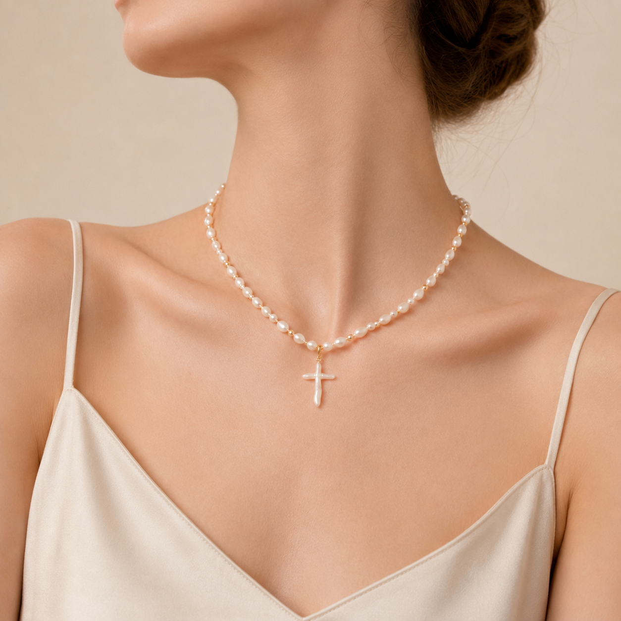 Beaded Cross Pendant Necklace