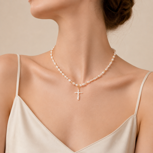 Beaded Cross Pendant Necklace