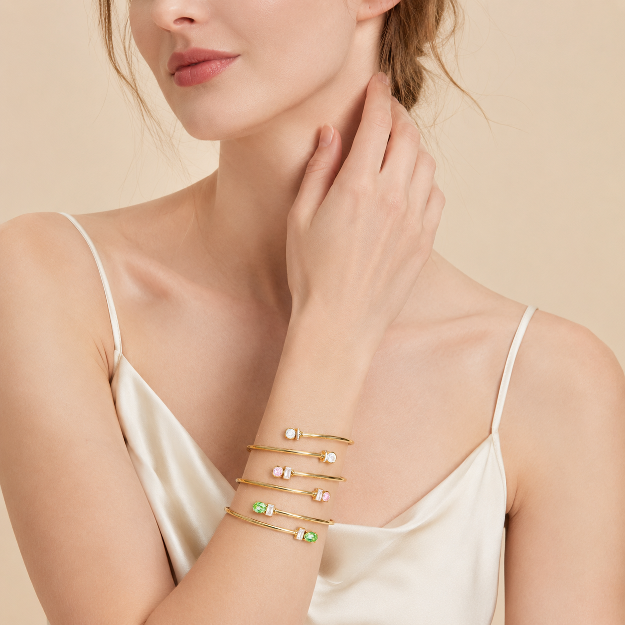 Gem Accent Open Cuff Bangle