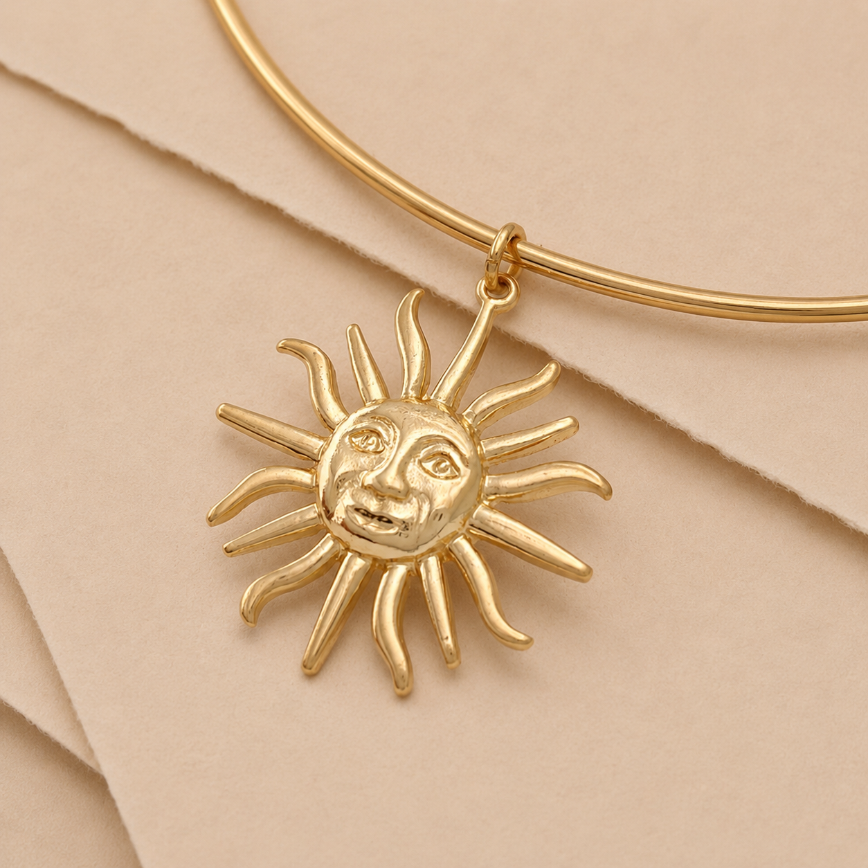 Sun Face Pendant Collar Necklace