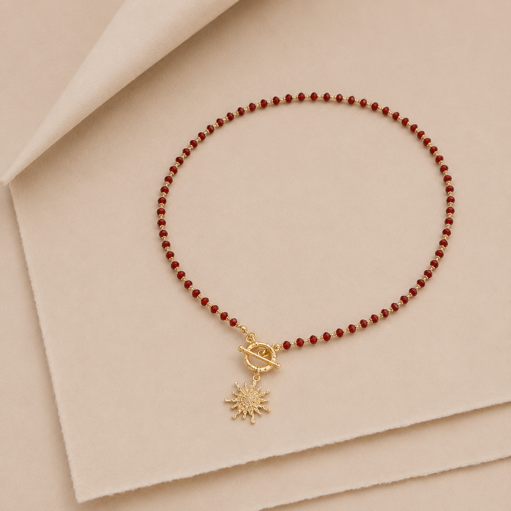 Sun Charm Beaded Toggle Necklace