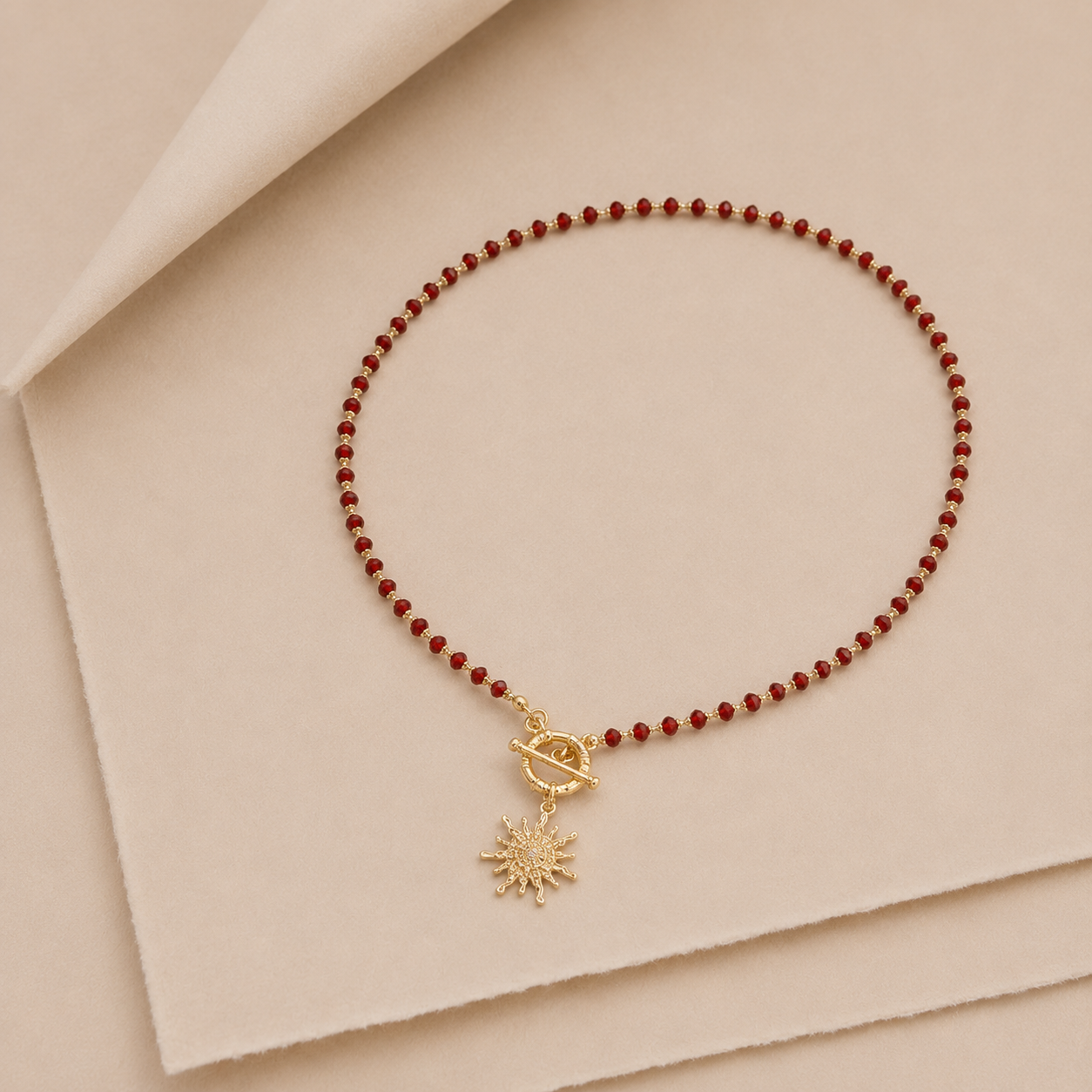 Sun Charm Beaded Toggle Necklace
