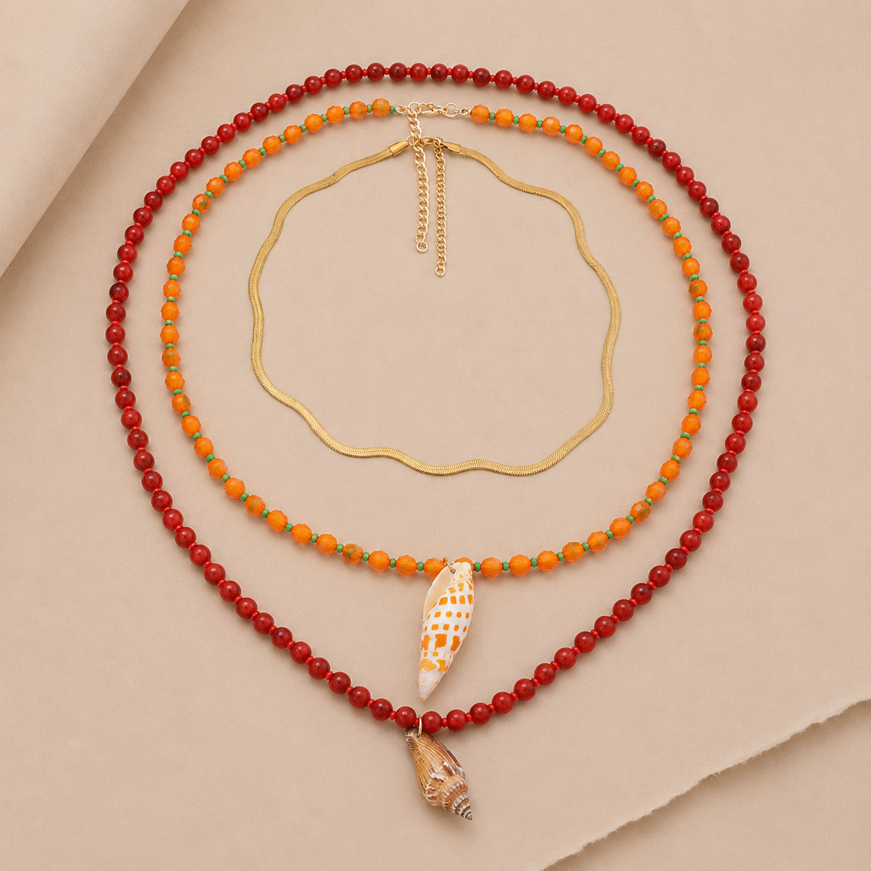 Shell Pendant Layered Bead Necklace