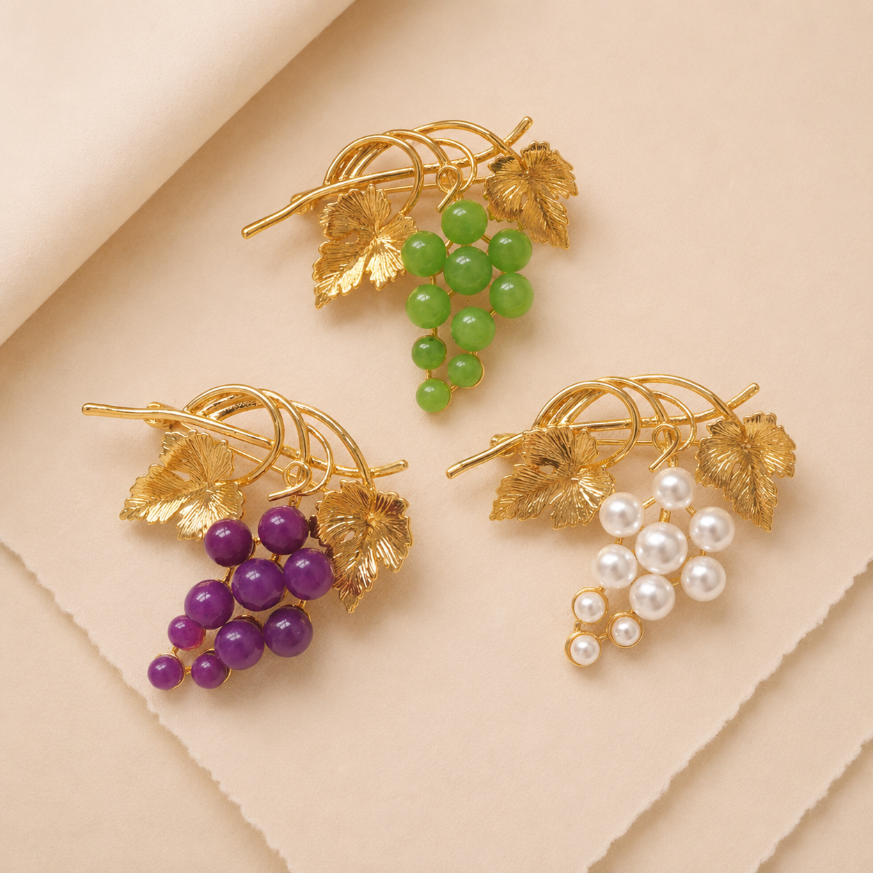 Grape Cluster Leaf Brooch