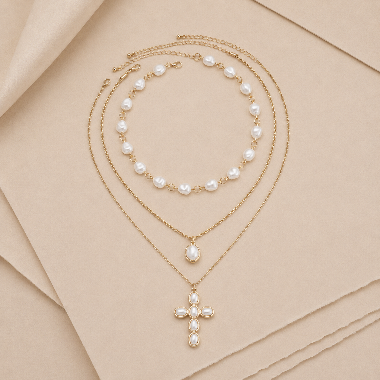 Layered Cross Pendant Necklace Set