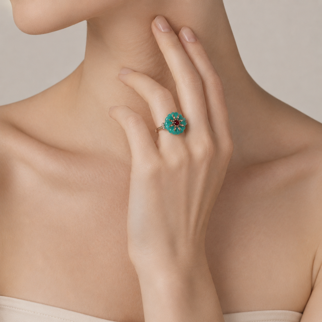 Floral Cabochon Statement Ring