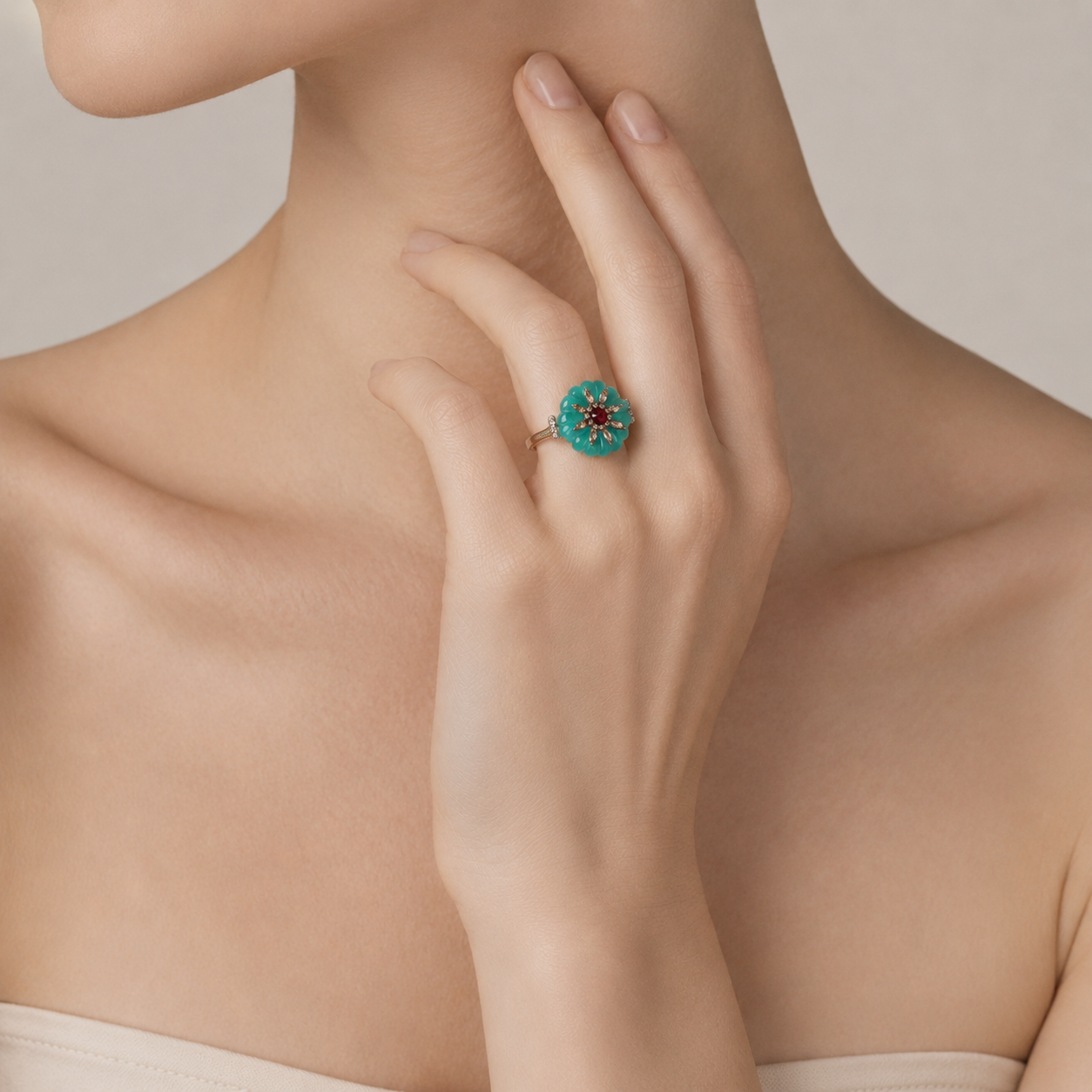 Floral Cabochon Statement Ring