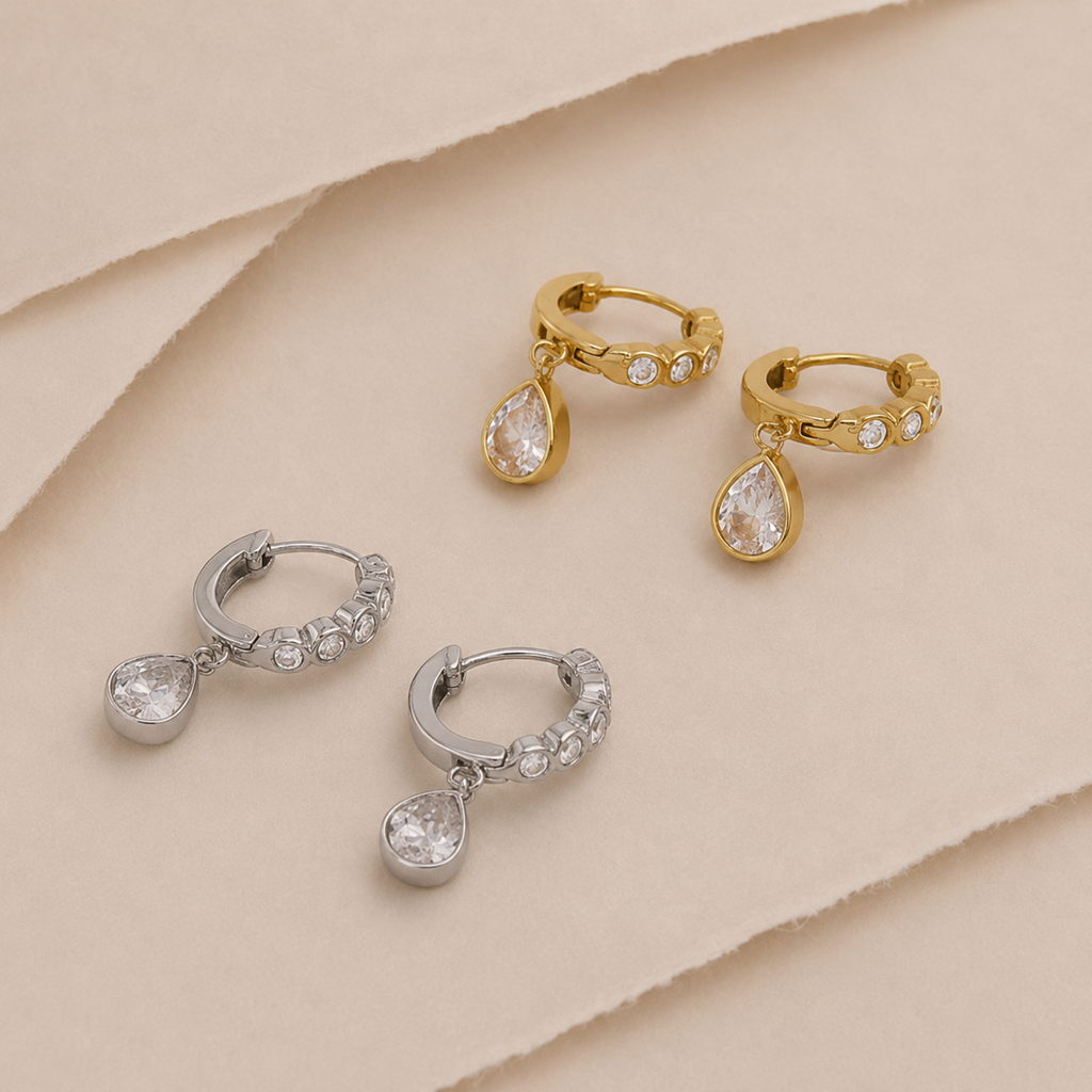 Teardrop Charm Hoop Earrings