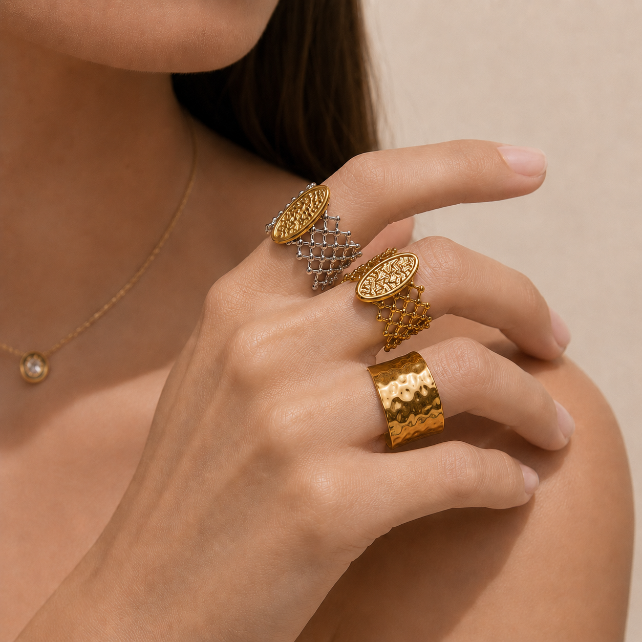 Textured Mesh Statement Ring