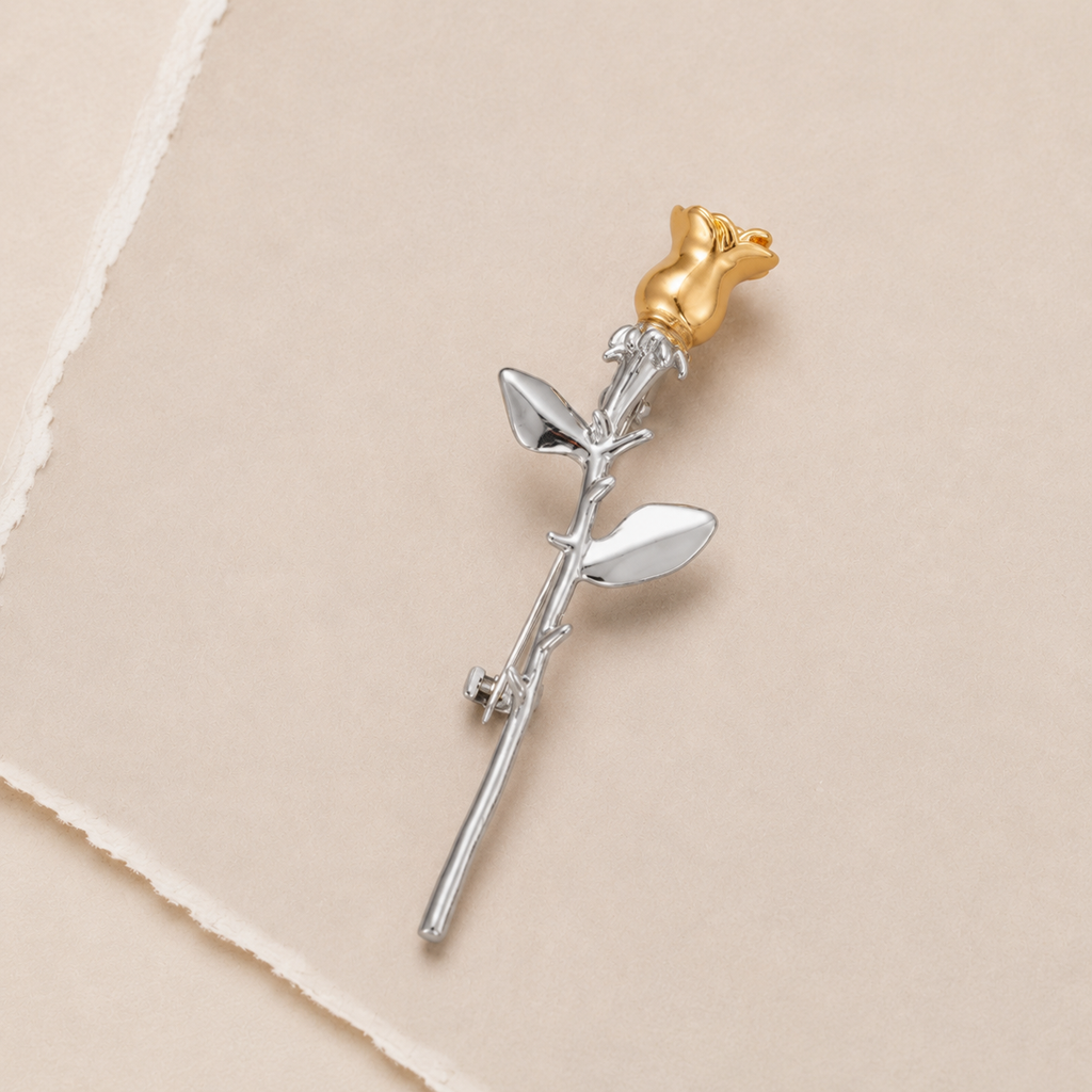 Sculpted Rose Stem Brooch