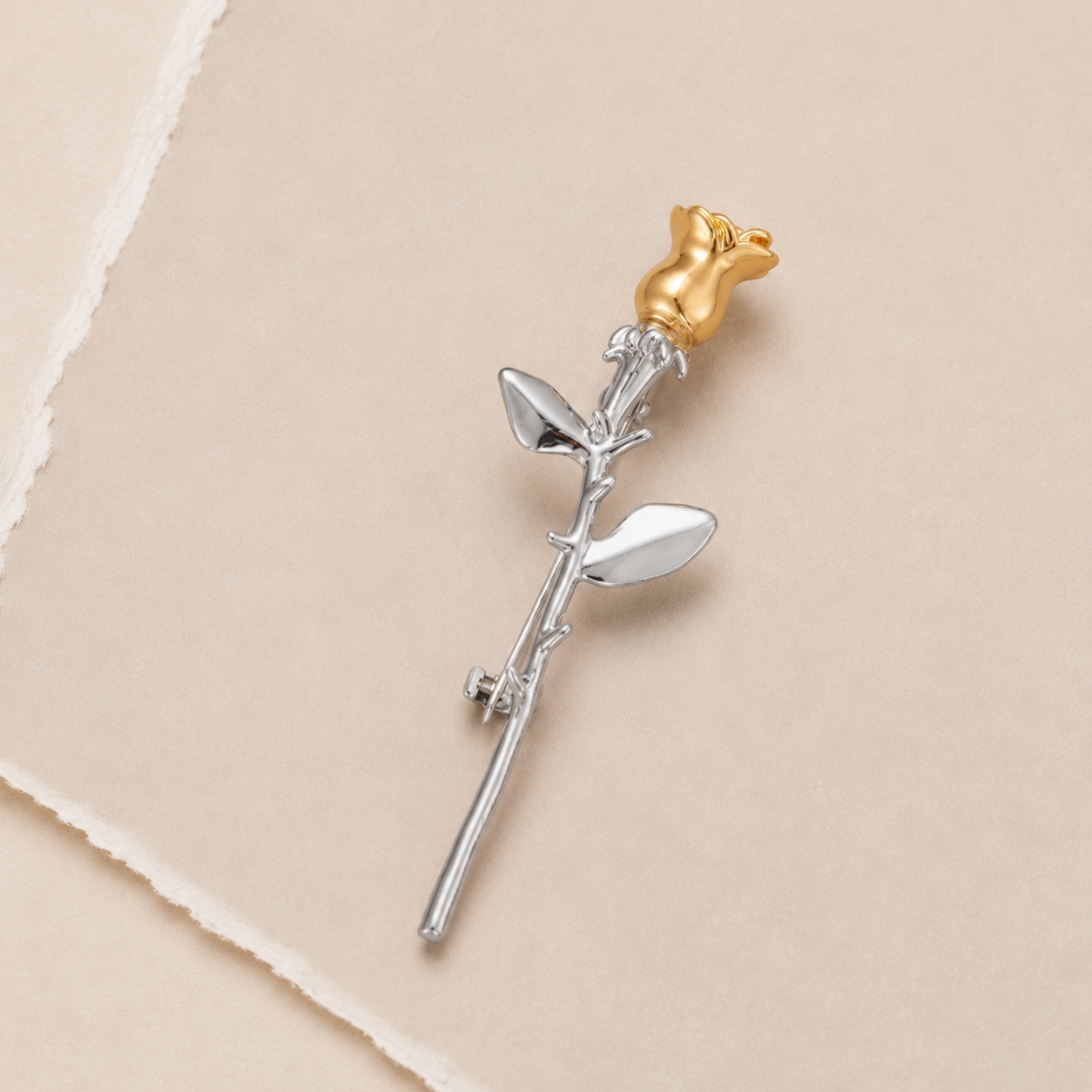 Sculpted Rose Stem Brooch